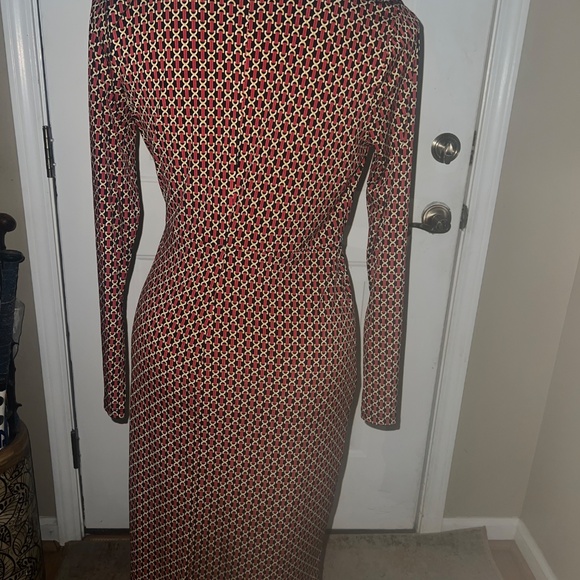 Michael Kors Red Gold Black Chain Print Long Sleeve Dress - Picture 10 of 15